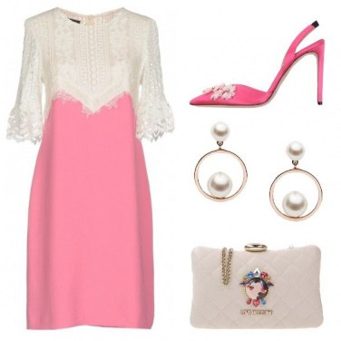 Outfit Cerimonia in bianco e rosa