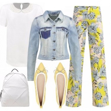 Outfit Flower pants and denim bleach
