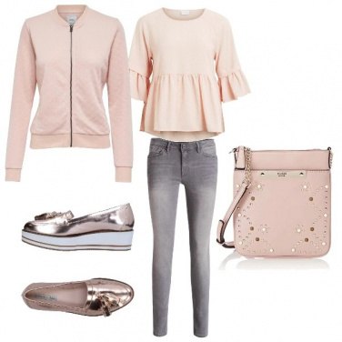 Outfit Grigio e rosa