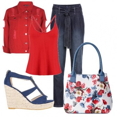 Outfit Jean con rosso e blu