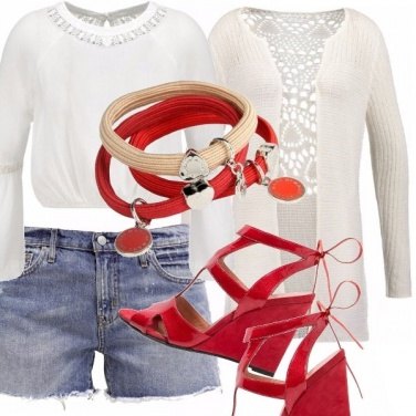 Outfit Rosso bianco e denim
