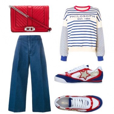 Outfit Bianco, rosso e bluette