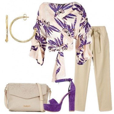Outfit Viola e beige