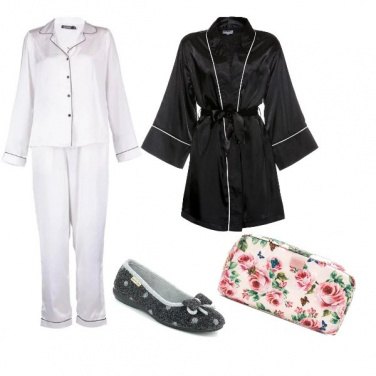 Outfit Notte in bianco e nero con rose