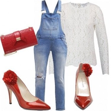 Outfit Mix e match pizzo e denim