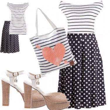 Outfit Mix e match classico righe e pois