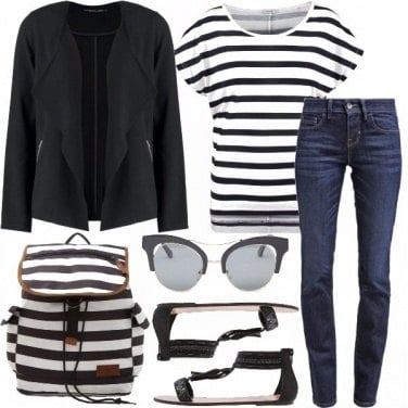 Outfit Righe e blu jeans