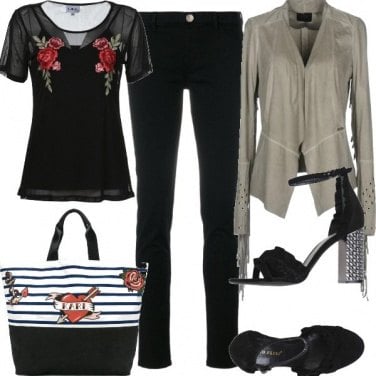 Outfit Nero, grigio e un tocco di rosso