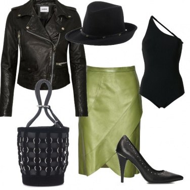 Outfit La gonna in pelle verde oliva