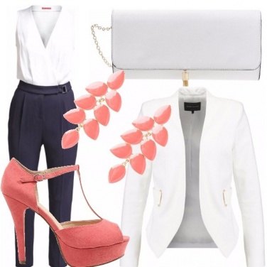 Outfit Cerimonia in blu pesca e bianco