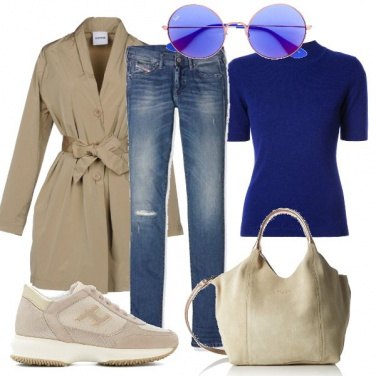 Outfit Basic in beige e blu