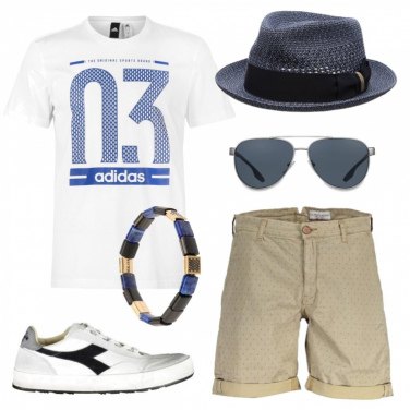 Outfit con cappello di paglia e occhiali da sole