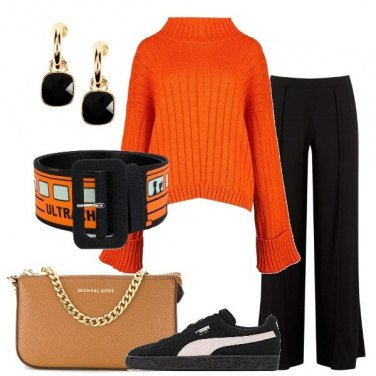 Outfit Nero e arancio