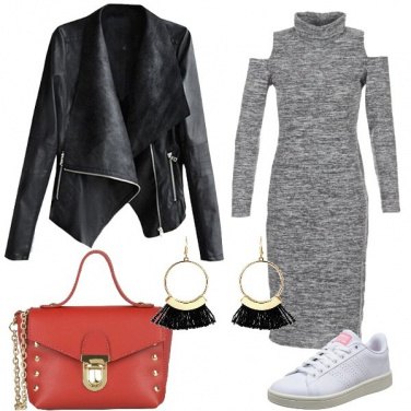 Outfit Grigio nero e rosso