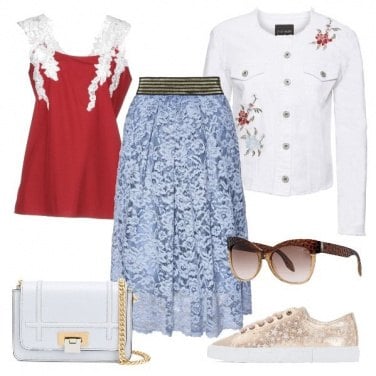 Outfit Gonna in pizzo e sneakers