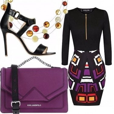 Outfit Viola nero e tocchi di colore
