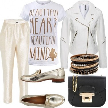 Outfit Oro e Biker bianco