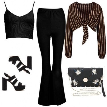 Outfit Crop top rigato e zatteroni