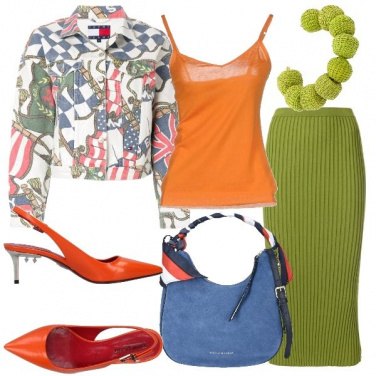 Outfit Giacchetto in denim stampato