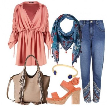 Outfit Jeans con ricamo etnico