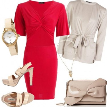 Outfit Glamour rosso e beige