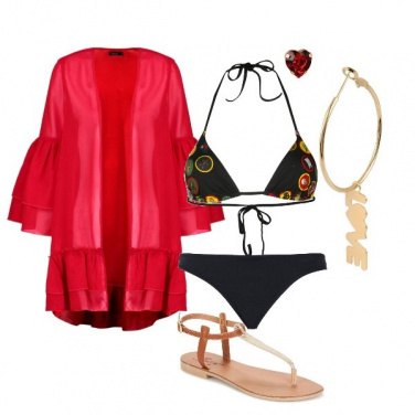 Outfit Red passion on the beach