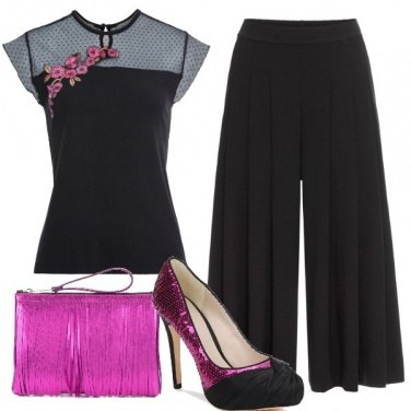 Outfit Paillettes, frange e fiori