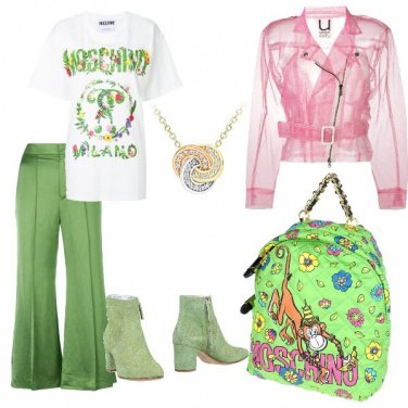 Outfit Verde mela e rosa confetto