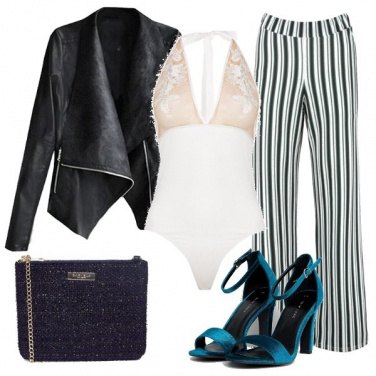 Outfit Giacca in similpelle la sera e body sexy