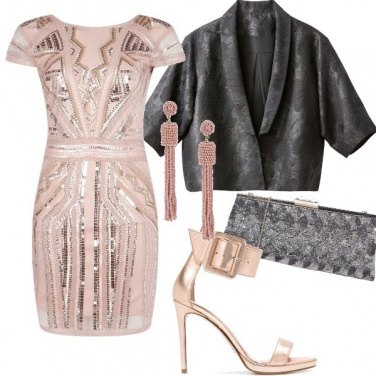 Outfit Paillettes rosa antico e grigio piombo