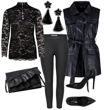 Outfit Pizzo e pelle total black