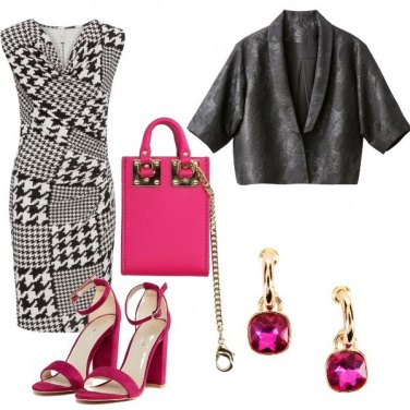 Outfit Pied de poule e fucsia