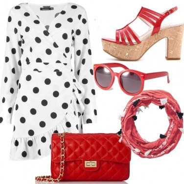 Outfit Pois e colore a contrasto