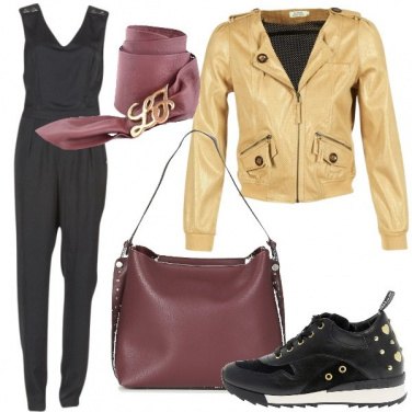 Outfit Bomber in ecopelle traforata e jumpsuite