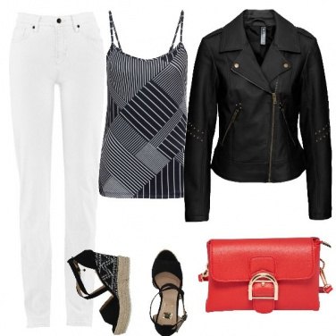 Outfit Il biker, il bianco, il nero e il rosso