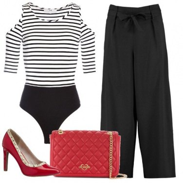 Outfit Righe e rosso