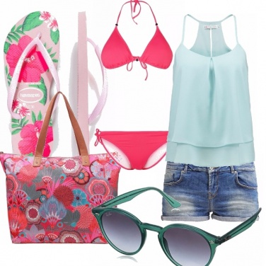 Outfit On the beach...green&pink