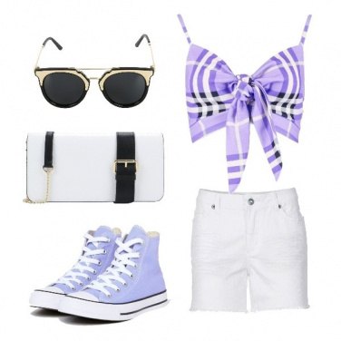 Outfit Converse lilla e shorts bianco