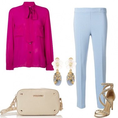 Outfit Celeste e fucsia