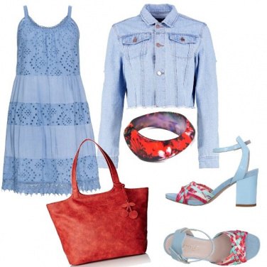 Outfit Azzurro e rosso ciliegia
