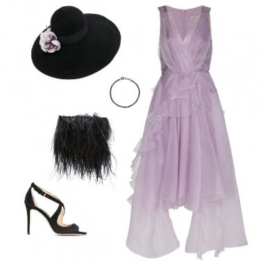 Outfit Cerimonia in lilla e piume