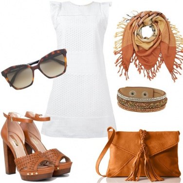 Outfit Bianco e cuoio