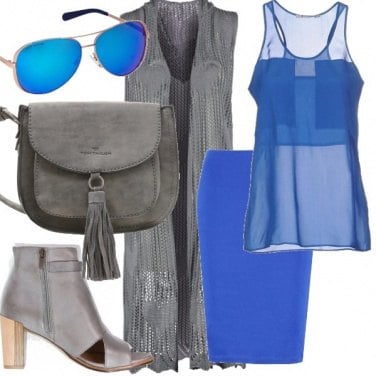 Outfit Grigio e blu elettrico