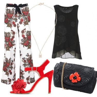 Outfit Nero e fiori rossi
