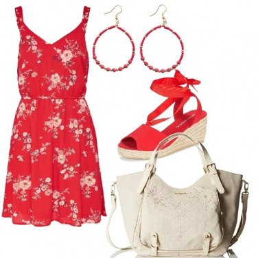 Outfit Vestitino rosso fiorato