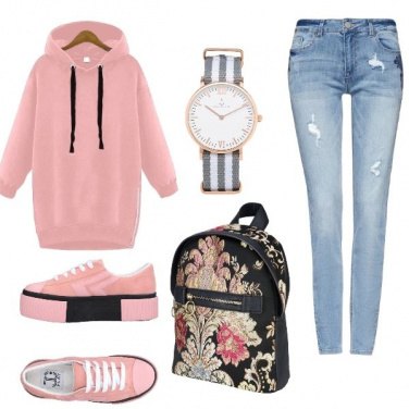 Outfit Rosa e denim