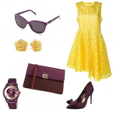 Outfit Matrimonio viola e giallo