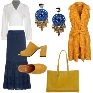 Outfit Bianco blu e ocra