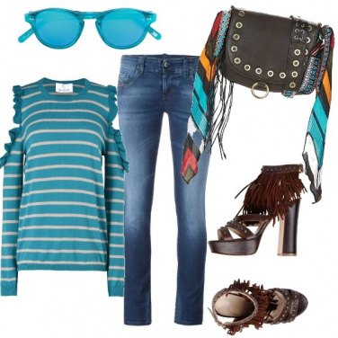 Outfit Marrone e turchese