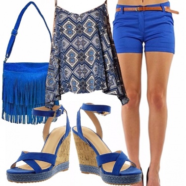 Outfit Snorkel blue, shorts, zeppe e frange